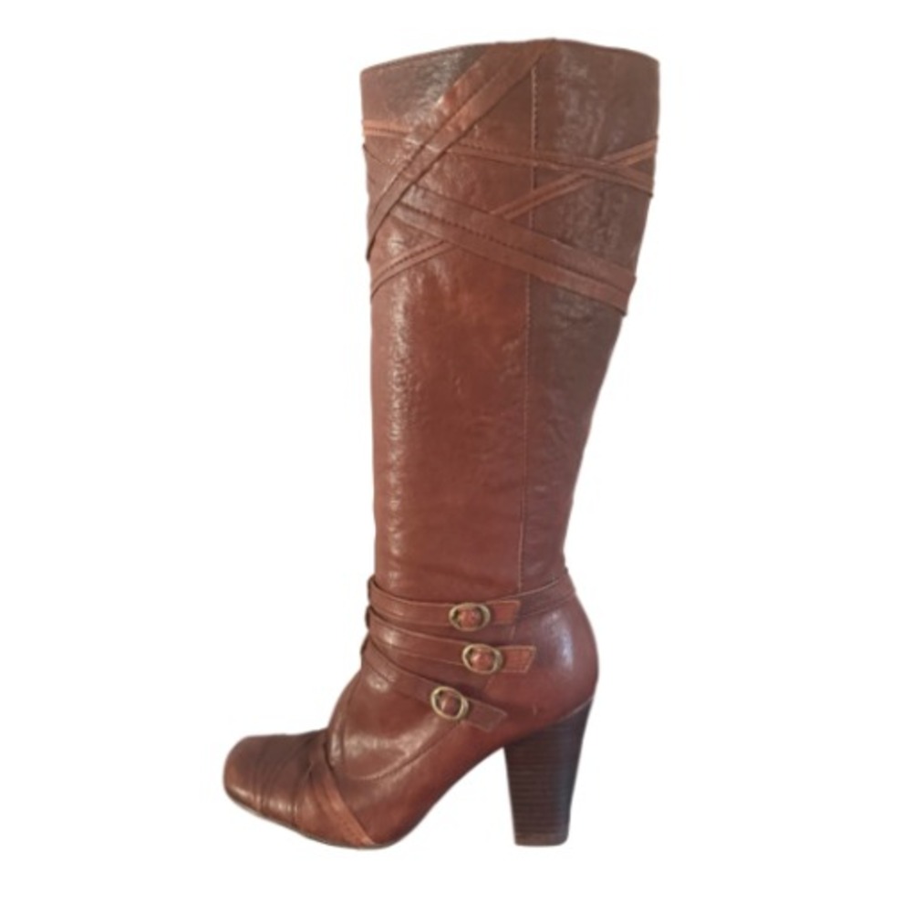 VTG Southwestern Leather Strappy Buckle Knee High Riding Boots Steampunk Size 8